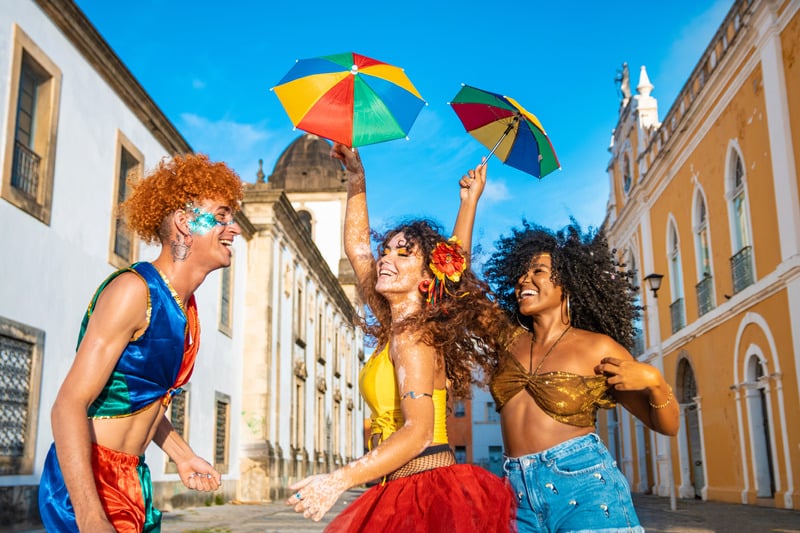 Friends in colorful costumes